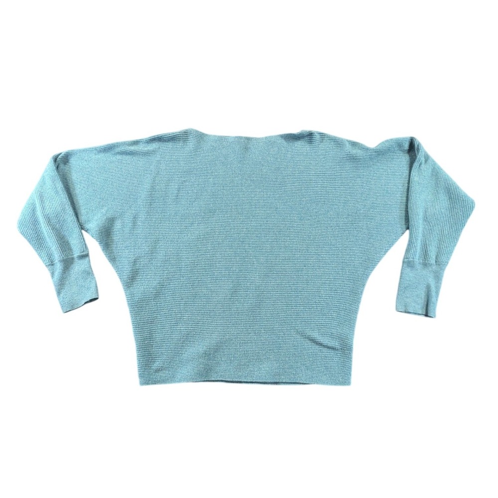 Nine West Womens Teal Ribbed Knit Dolman Sleeve Sweater M Blue Polyester Blend